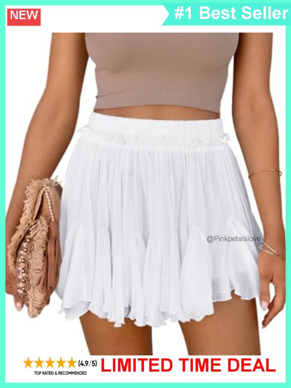 Flowy Linen Blend Ruffle Mini Skort High Waist with Pockets